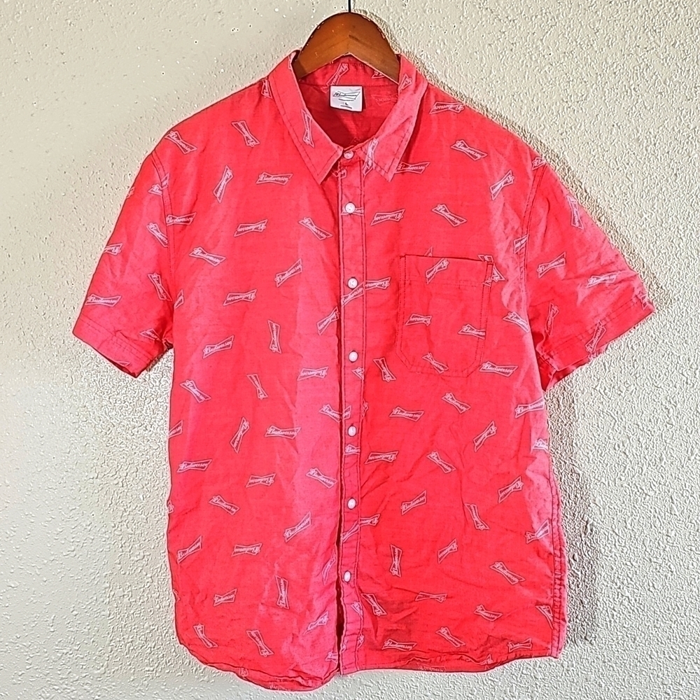 Budweiser Casual Button-Down Short Sleeve Shirt.